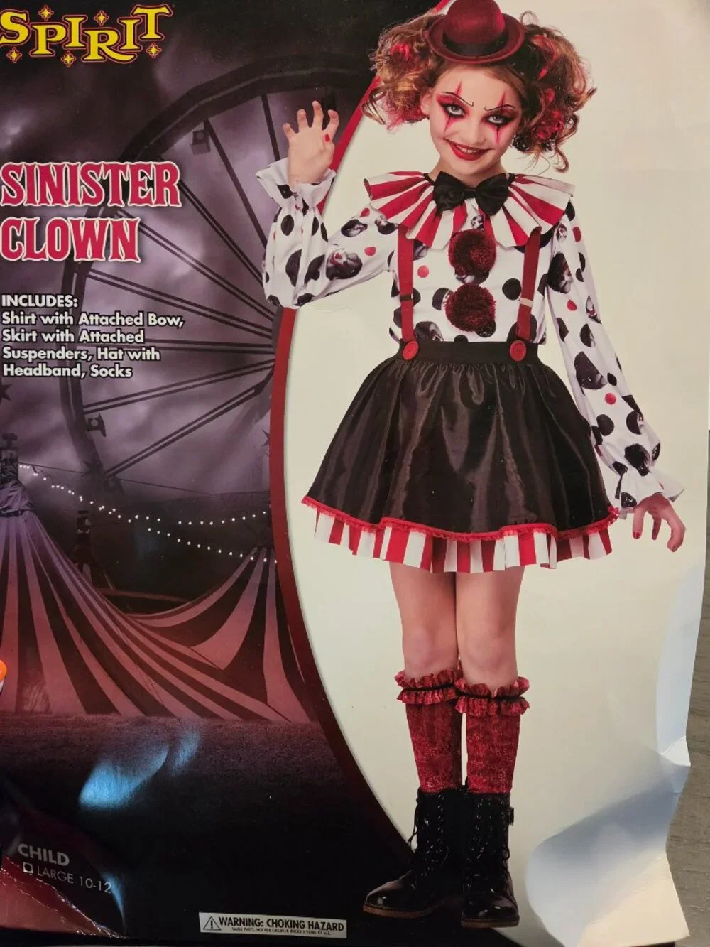 Spirit Halloween Kids Sinister Clown Costume Girls Child Large 10-12